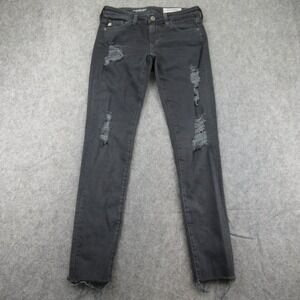 AG Adriano Goldschmied Women's Black Distressed Legging Ankle Jeans 25R